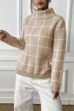 Plaid Knit Turtle Neck Sweater Top