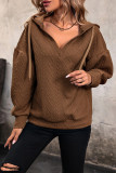 Brown Hooded Drawstring Cable Sweatshirt