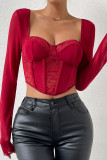 Square Neck Lace Splicing Long Sleeves Bustier
