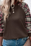 Quilted Splicing Plaid Long Sleeves Top