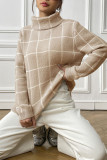 Plaid Knit Turtle Neck Sweater Top