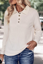 Apricot Turndown Collar Button Knitting Top