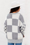 Medium Grey Checkered Print Drop Shoulder Sweater