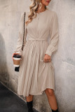 Apricot Smocked Long Sleeves Dress