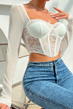 Square Neck Lace Splicing Long Sleeves Bustier