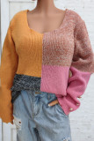 U Neck Color Block Pullover Sweater