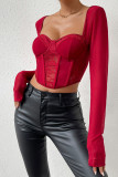 Square Neck Lace Splicing Long Sleeves Bustier