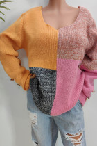 U Neck Color Block Pullover Sweater