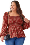 Red Plus Size Square Neck Printed Peplum Top
