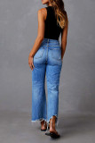 Blue Washed Distressed Flare Jeans Pants