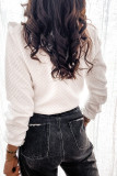 Bright White Quilted Ruffled Buttons Crew Neck Shirt