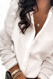 Bright White Quilted Ruffled Buttons Crew Neck Shirt