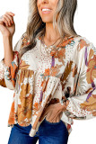 Multicolour Floral Print V Neck Babydoll Blouse