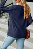 Plain Jacquard V Neck Button Cuff Long Sleeves Top