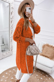 Orange Hollow-out Openwork Knit Cardigan