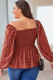 Red Plus Size Square Neck Printed Peplum Top