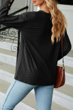 Plain Jacquard V Neck Button Cuff Long Sleeves Top
