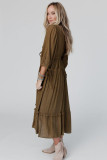 Green Tie Puff Sleeve Empire Waist Flared Dress