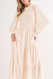 Powder Smocked Bubble Sleeve Ruffle Tiered Midi Dress