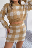 Plaid Knitting Top and Skirt 2PCS Set