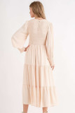Powder Smocked Bubble Sleeve Ruffle Tiered Midi Dress