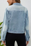 Lt Blue Washed Buttton Crop Denim Jacket