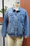 Plain Washed Vintage Open Button Denim Jacket