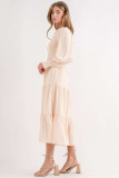 Powder Smocked Bubble Sleeve Ruffle Tiered Midi Dress