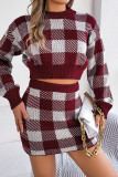 Plaid Knitting Top and Skirt 2PCS Set