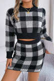 Plaid Knitting Top and Skirt 2PCS Set