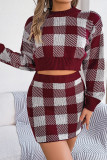 Plaid Knitting Top and Skirt 2PCS Set