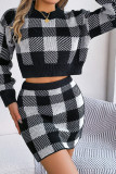 Plaid Knitting Top and Skirt 2PCS Set
