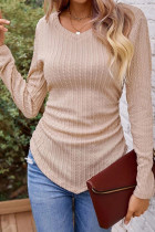 V Neck Irregular Hem Cable Knitting Top