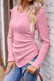 V Neck Irregular Hem Cable Knitting Top