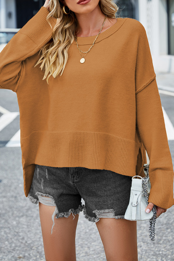 Plain Slope Shoulder Oversize Knit Sweater