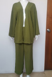 Plain Linen Wide Leg Pants 2PCS Set