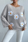 Wide Shoulder Daisy Knit Sweater