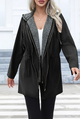 Double Zipper Hooded Plain Coat