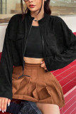 Black Corduroy Open Zipper Crop Jacket