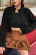 Black Corduroy Open Zipper Crop Jacket