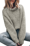 Light Grey Chunky Knit Turtle Neck Drop Shoulder Sweater