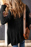 Black Sequined Rugby Graphic Cable Knit Open Cardigan