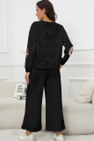 Black Textured Sequined Rugby Graphic Wide Leg Pants Set