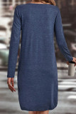 Navy V Neck Pocket Long Sleeves T Shirt Dress