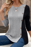 Colorblock Button Knitting Top