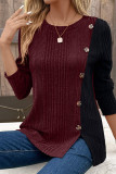 Colorblock Button Knitting Top