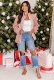 Pink Sherpa Contrast Trim Zipped Pocket Jacket