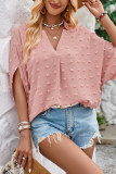 V Neck Swiss Dot Irregular Sleeves Blouse