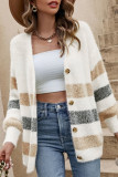 Multicolor Striped Print Fuzzy Cardigan