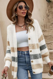 Multicolor Striped Print Fuzzy Cardigan